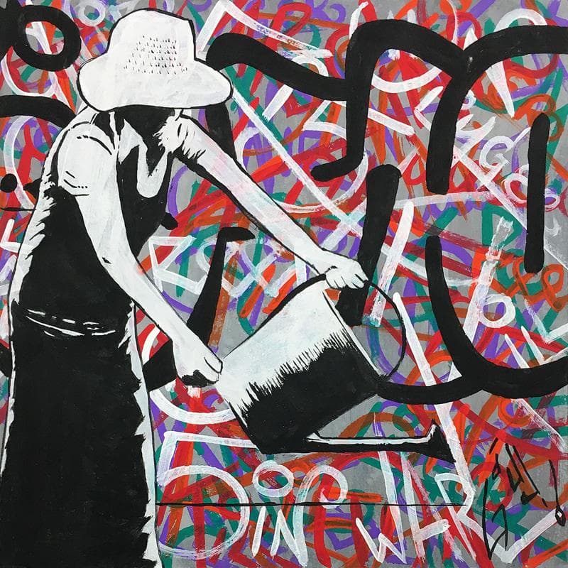 Painting Watering the signature by Di Vicino Gaudio Alessandro | Painting Street art Life style Acrylic