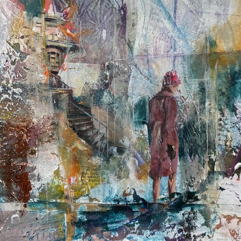 Painting Left all behind by Bergeron Marie-Josée | Painting Figurative Life style Oil Acrylic Gluing