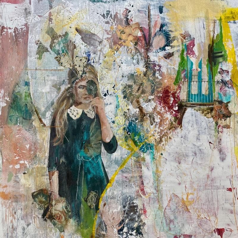 Painting Juliette by Bergeron Marie-Josée | Painting Figurative Life style Oil Acrylic Gluing