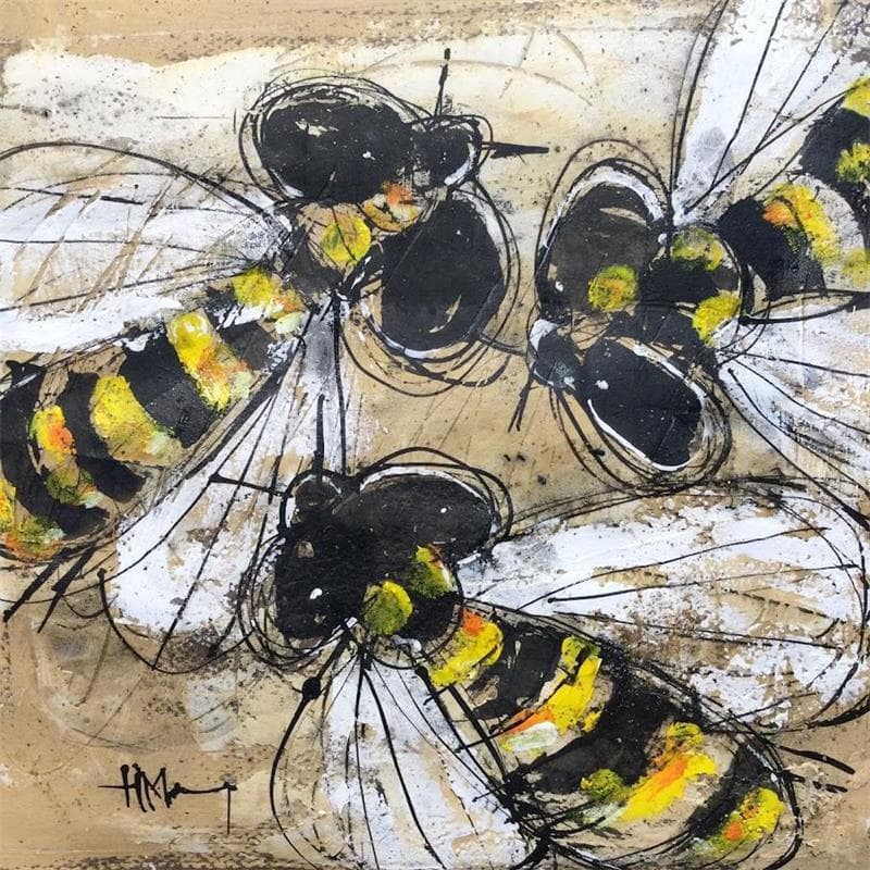 Peinture 3 Bees par Maury Hervé | Tableau Art naïf Animaux