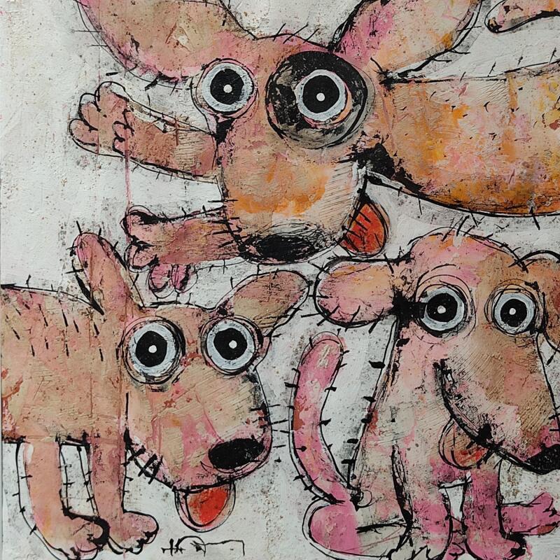 Painting 3 pink Dogs by Maury Hervé | Painting Naive art Animals