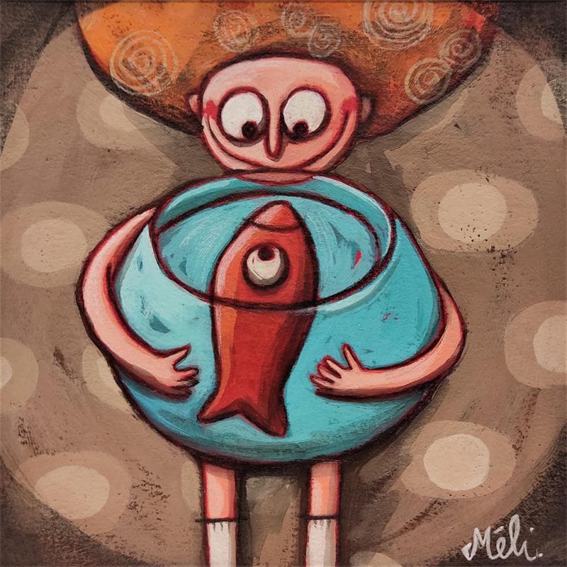 Painting Plongée dans ton regard by Catoni Melina | Painting Naive art Life style Animals Acrylic