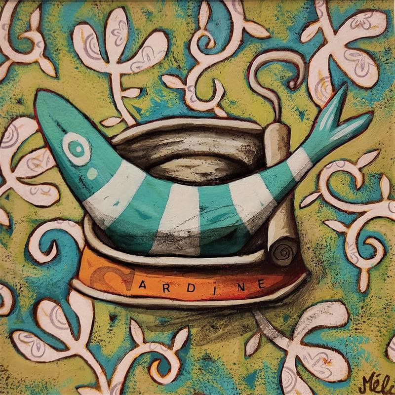 Peinture Big sardine par Catoni Melina | Tableau Art naïf Scènes de vie Animaux Acrylique