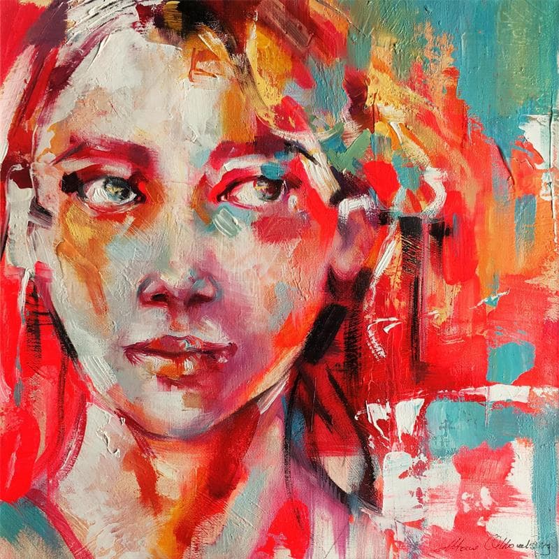 Painting Ashleigh by Abbondanzia Monica | Painting Figurative Portrait Acrylic