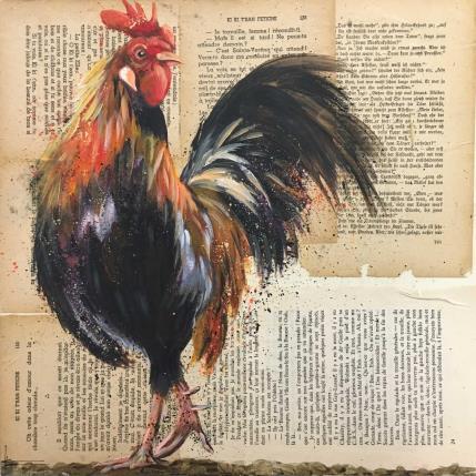 Gemälde Coq von Locoge Alice | Gemälde Figurativ Acryl, Collage Tiere