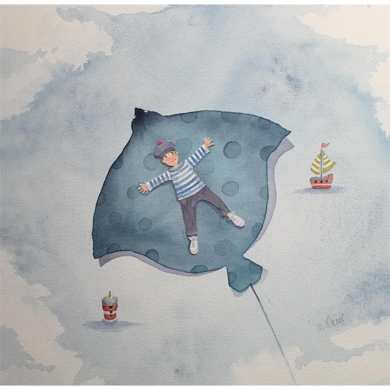 Painting Marin en vole by Marjoline Fleur | Painting Naive art Life style