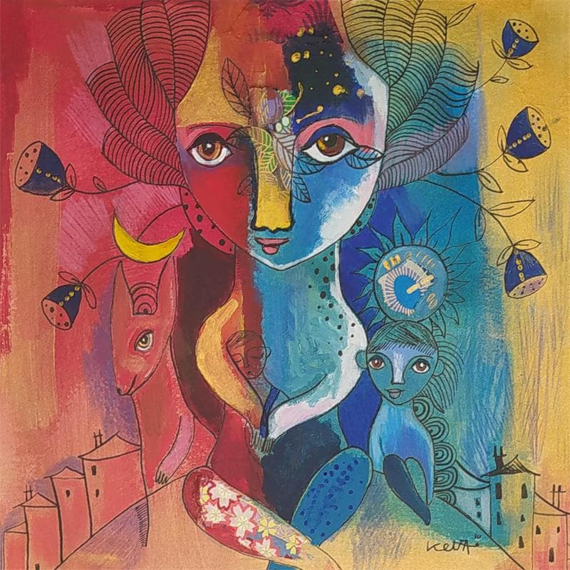 Painting Mon village by Ketfa Laure | Painting Naive art Portrait Acrylic