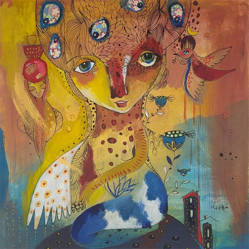 Painting L'Ivresse by Ketfa Laure | Painting Naive art Portrait Acrylic