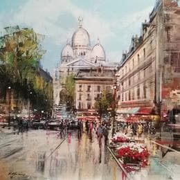 Pintura Balade à Montmartre por Frédéric Thiery | Pintura Figurativo Acrílico Paisajes