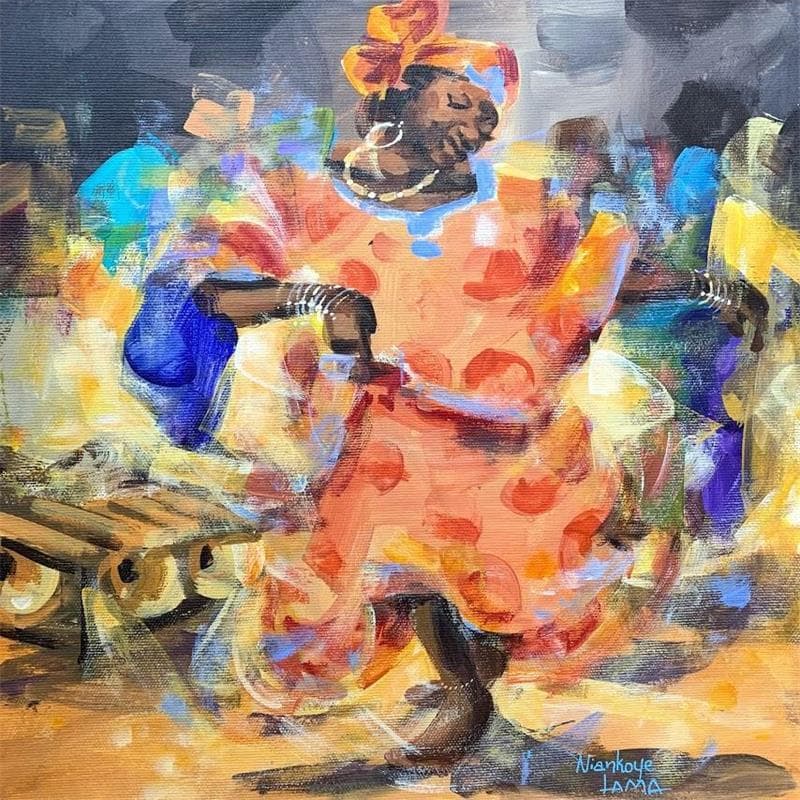 Peinture PLACE DE MARCHE AFRICAIN par Lama Niankoye | Tableau Figuratif Scènes de vie Acrylique