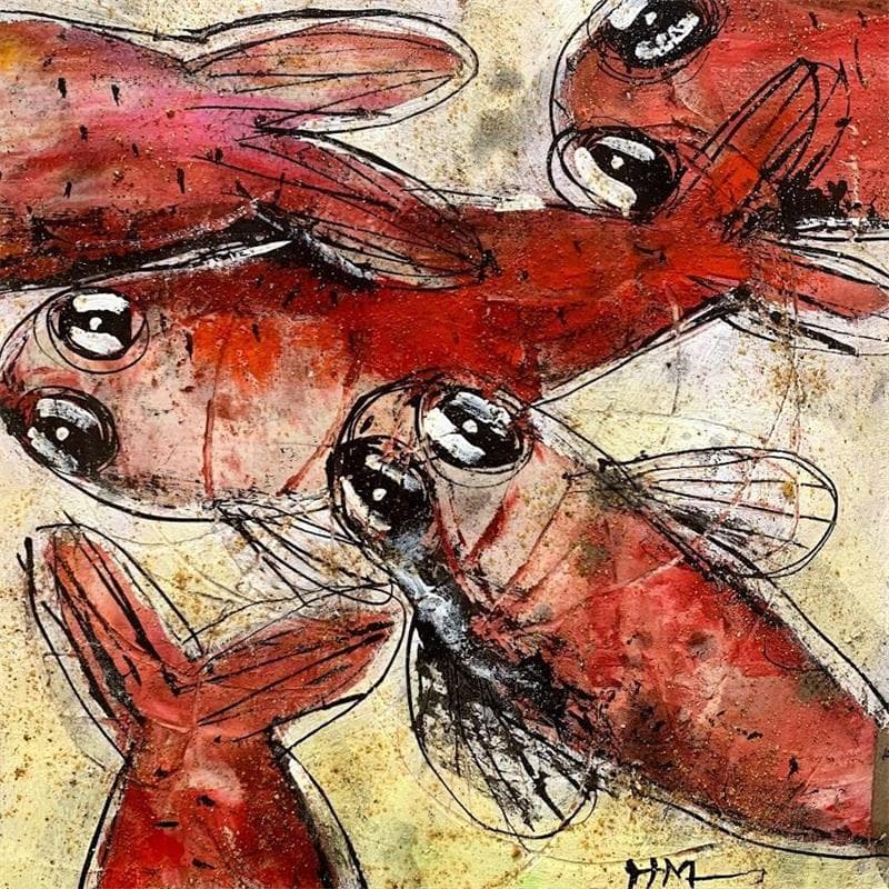 Peinture 5 Fish par Maury Hervé | Tableau Art naïf Animaux