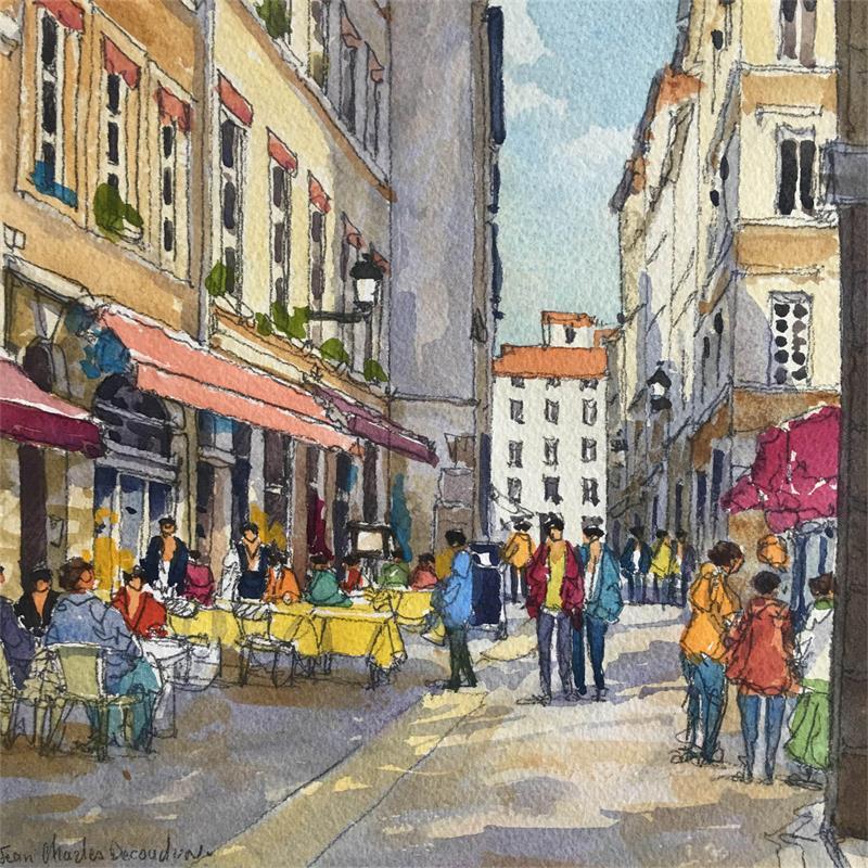 Pintura A Lyon, Rue Saint Jean por Decoudun Jean charles | Pintura Figurativo Urbano Life style Acuarela