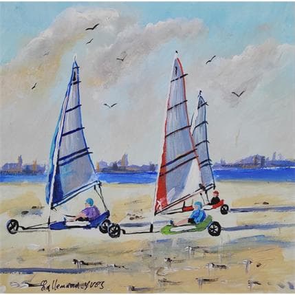 Peinture Char à voile Côte d'Opale 1 par Lallemand Yves | Tableau Figuratif Acrylique Marine, Scènes de vie