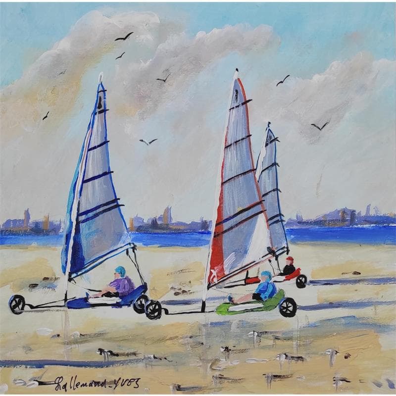 Peinture Char à voile Côte d'Opale 1 par Lallemand Yves | Tableau Figuratif Marine Scènes de vie Acrylique