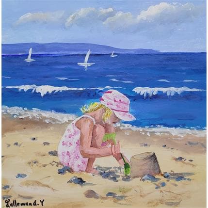 Peinture Petite fille jouant avec le sable 1 par Lallemand Yves | Tableau Figuratif Acrylique Marine, Scènes de vie