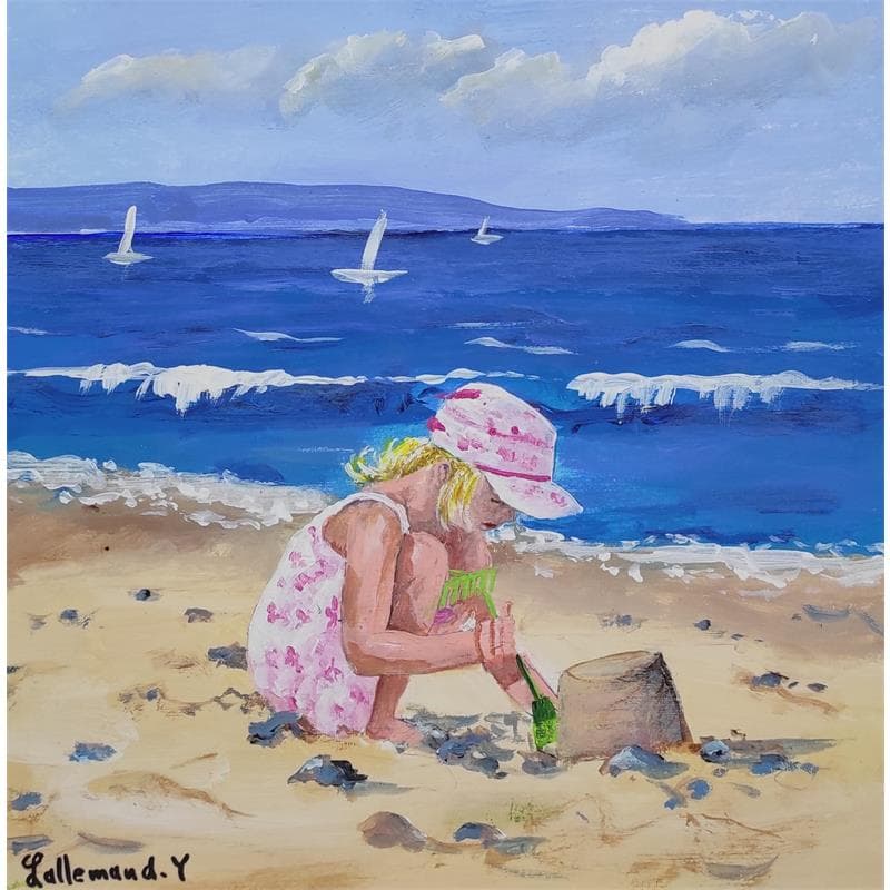 Pintura Petite fille jouant avec le sable 1 por Lallemand Yves | Pintura Figurativo Marine Life style Acrílico