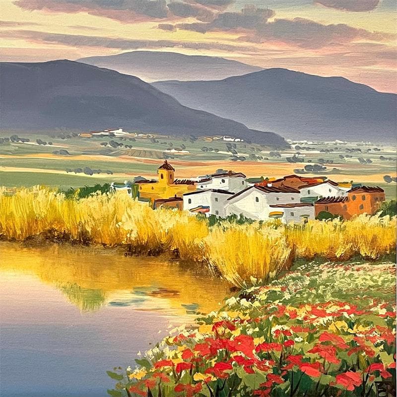 Painting The riverbank in calm by Requena Elena | Painting Oil
