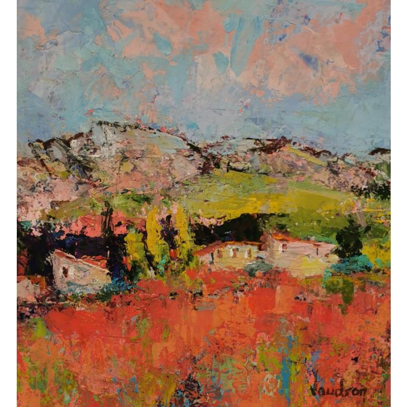 Peinture Le Luberon à Ansouis par Vaudron | Tableau Figuratif Paysages Gouache