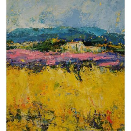 Peinture Les Lavandes en Juillet par Vaudron | Tableau Figuratif Gouache Paysages