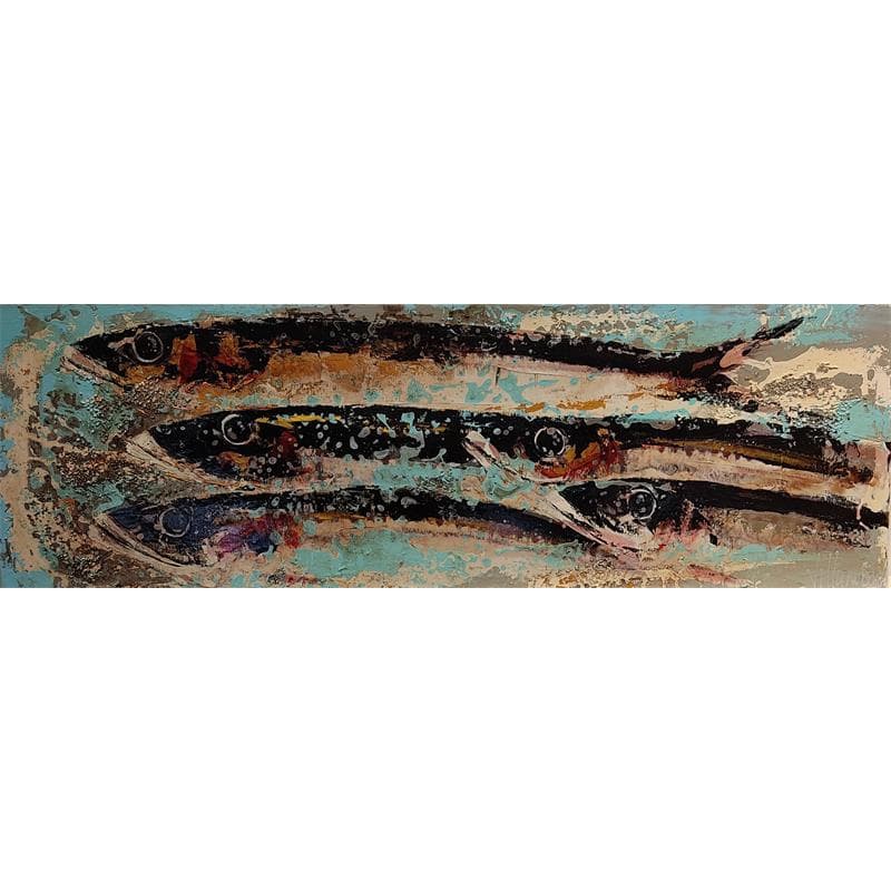 Peinture Sardinas par Villanueva Puigdelliura Natalia | Tableau Figuratif Marine Animaux Natures mortes Huile