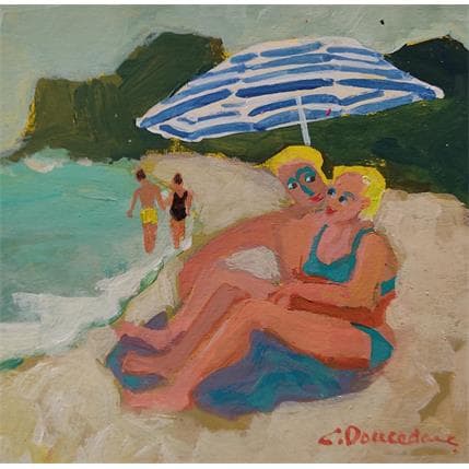 Painting La plage aux amoureux by Doucedame Christine | Painting Figurative Acrylic Life style