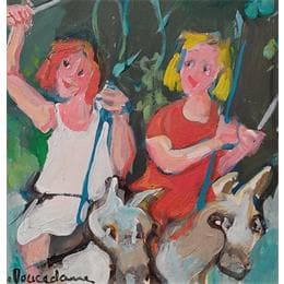 Peinture Le pompon du manège par Doucedame Christine | Tableau Figuratif Acrylique Scènes de vie