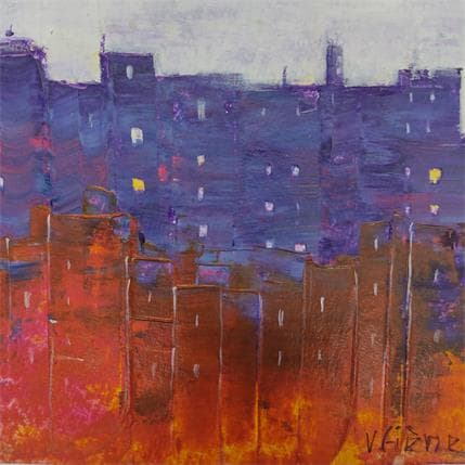 Peinture La ville au crépscule par Fièvre Véronique | Tableau Abstrait Acrylique Urbain