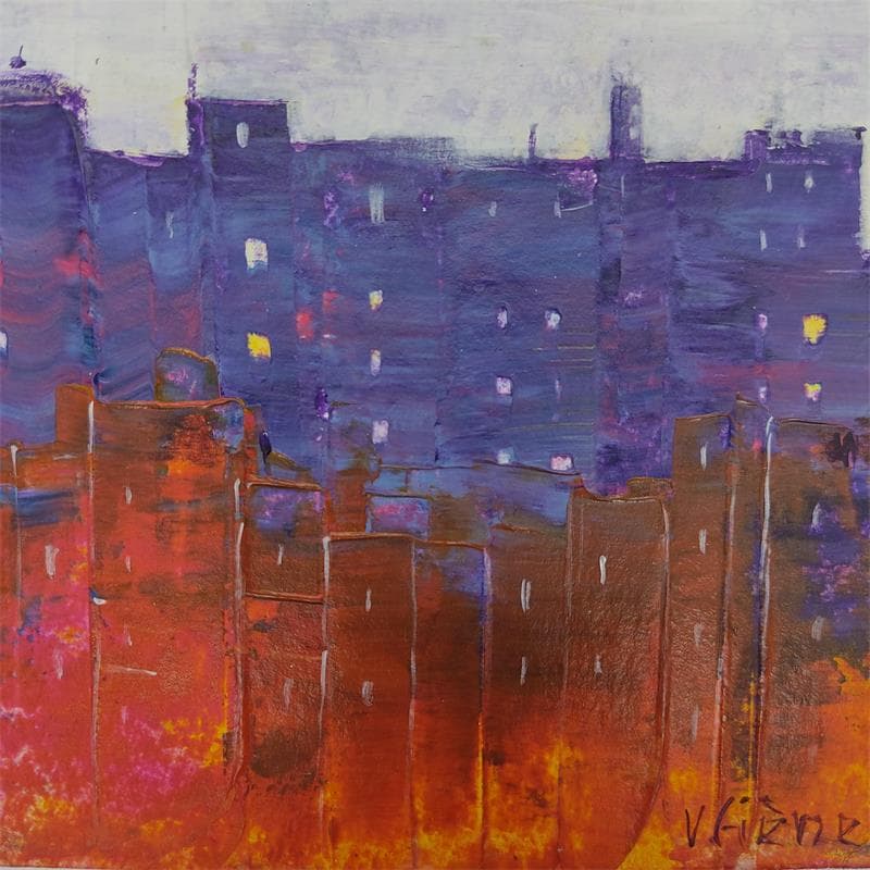 Peinture La ville au crépscule par Fièvre Véronique | Tableau Abstrait Urbain Acrylique