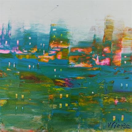 Pintura Panorama urbain en bleu cyan por Fièvre Véronique | Pintura Abstracto Acrílico Urbano