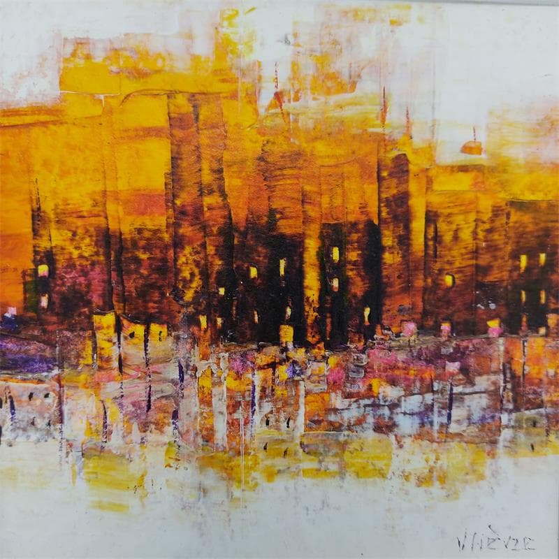 Peinture Soleil couchant sur la baie par Fièvre Véronique | Tableau Abstrait Urbain Acrylique