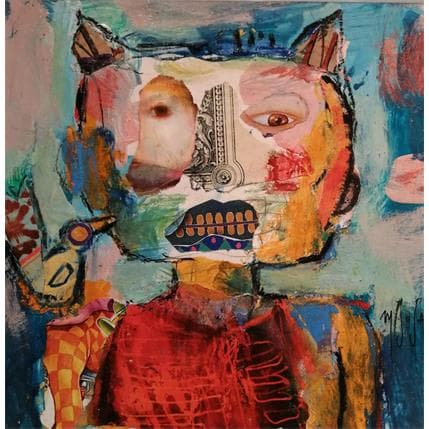 Painting Le chat et l'oiseau by De Sousa Miguel | Painting Raw art Animals, Pop icons