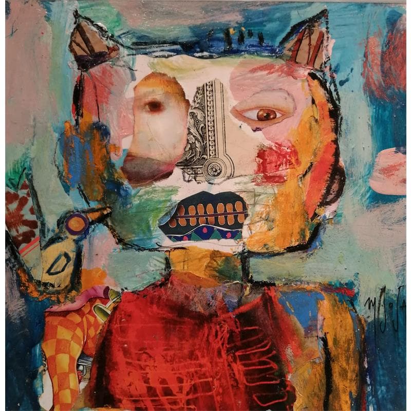 Painting Le chat et l'oiseau by De Sousa Miguel | Painting Raw art Animals