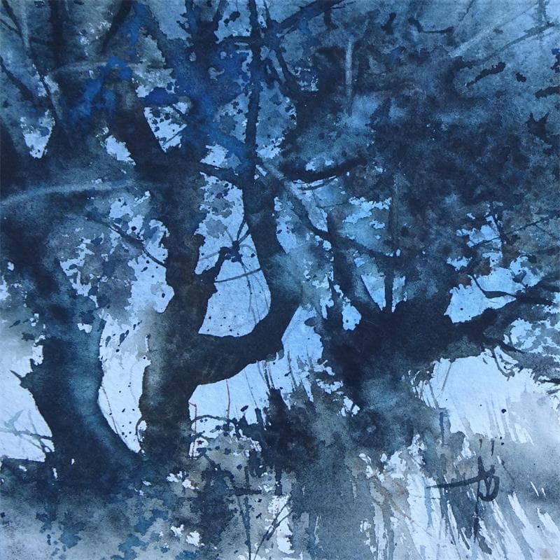 Gemälde La beauté des chênes von Abbatucci Violaine | Gemälde Figurativ Landschaften Aquarell