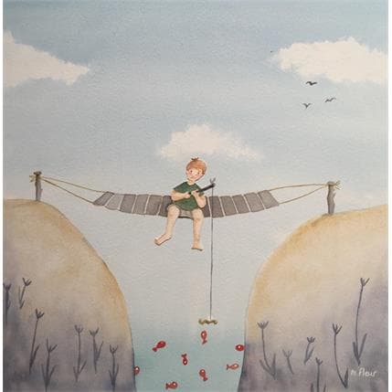 Painting Arthur, pêcheur de poissons rouges by Marjoline Fleur | Painting Naive art Life style