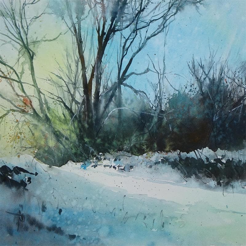 Painting Le froid de décembre by Abbatucci Violaine | Painting Figurative Landscapes Watercolor