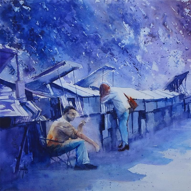 Peinture Encore dans ses lectures par Abbatucci Violaine | Tableau Figuratif Scènes de vie Aquarelle