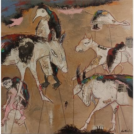 Peinture Le même chemin par Colin Sylvie | Tableau Art Singulier Acrylique Animaux