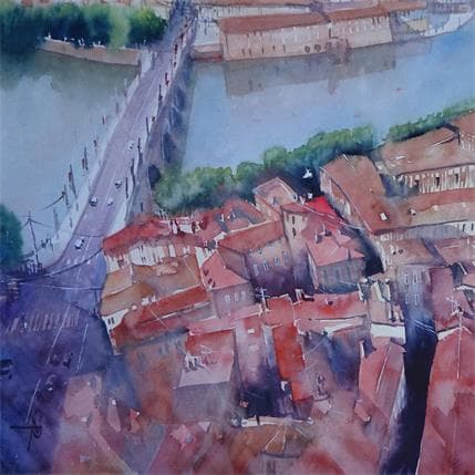 Peinture Par dessus la Garonne par Abbatucci Violaine | Tableau Figuratif Aquarelle Urbain