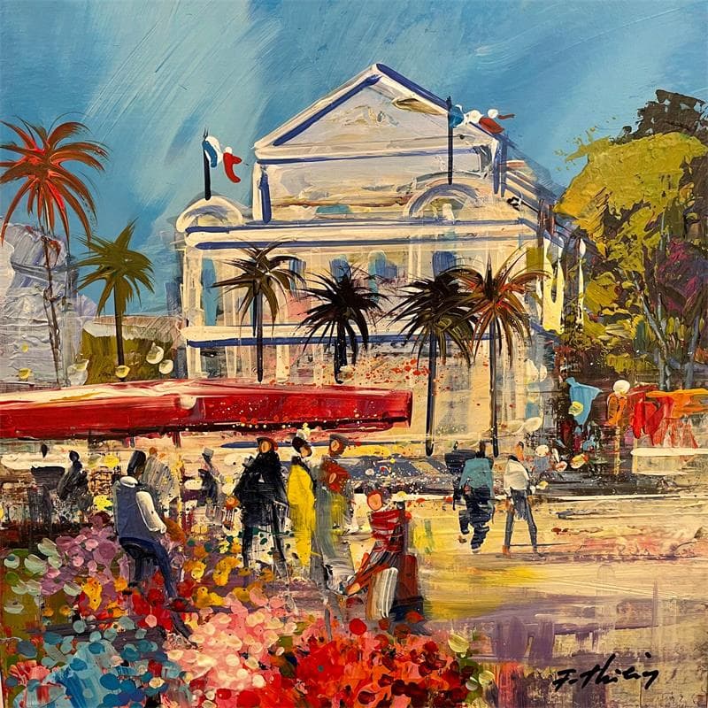 Peinture Fleuristes devant l'opéra par Frédéric Thiery | Tableau Figuratif Paysages Urbain Acrylique