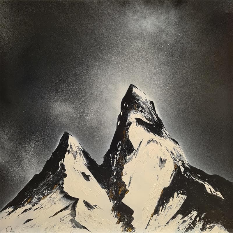 Peinture Les sommets par Rey Julien | Tableau Figuratif Paysages Noir & blanc Acrylique