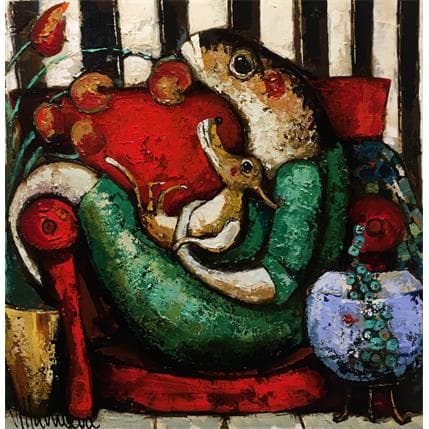 Peinture Dia relax sofa par Villanueva Puigdelliura Natalia | Tableau Figuratif Huile animaux