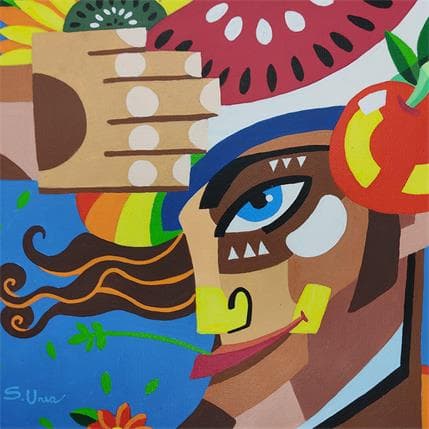 Painting EL VIENTO Y YO by S.Uria | Painting Figurative Acrylic Portrait