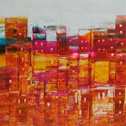 Peinture Faubourgs en couleur par Fièvre Véronique | Tableau Figuratif Acrylique Urbain