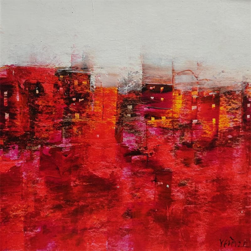 Peinture Harmonie en rouge par Fièvre Véronique | Tableau Figuratif Urbain Acrylique