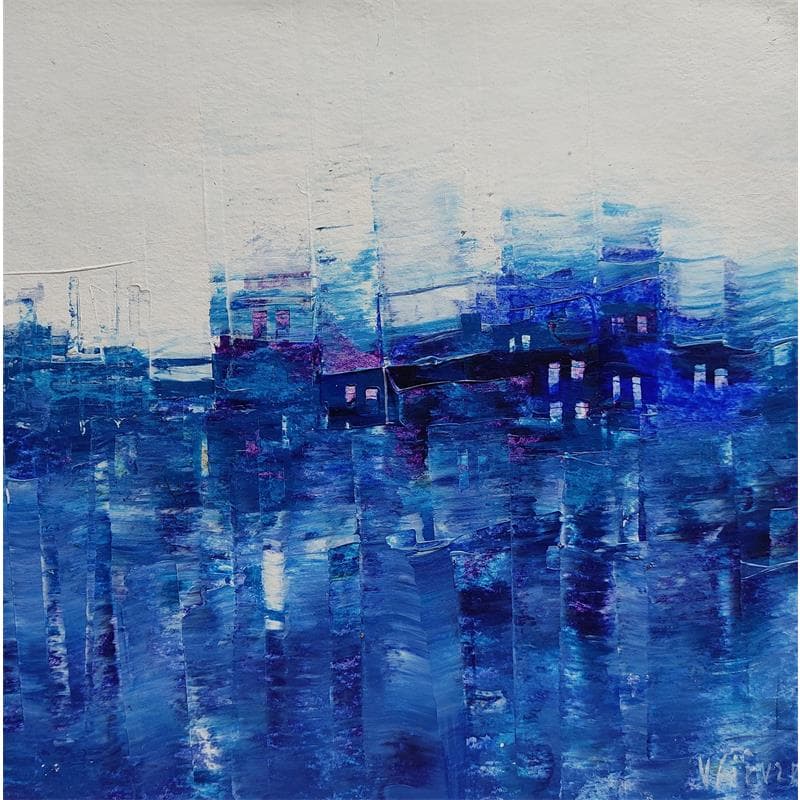 Painting Ville bleue by Fièvre Véronique | Painting Figurative Urban Acrylic