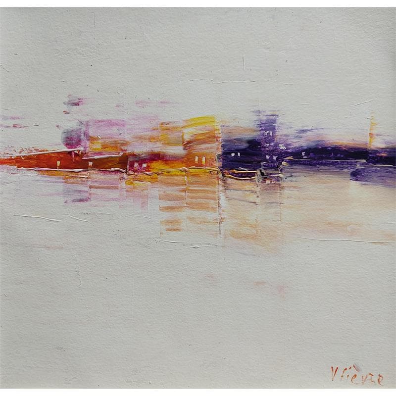 Painting Ville au bord de l'eau by Fièvre Véronique | Painting Abstract Minimalist Acrylic