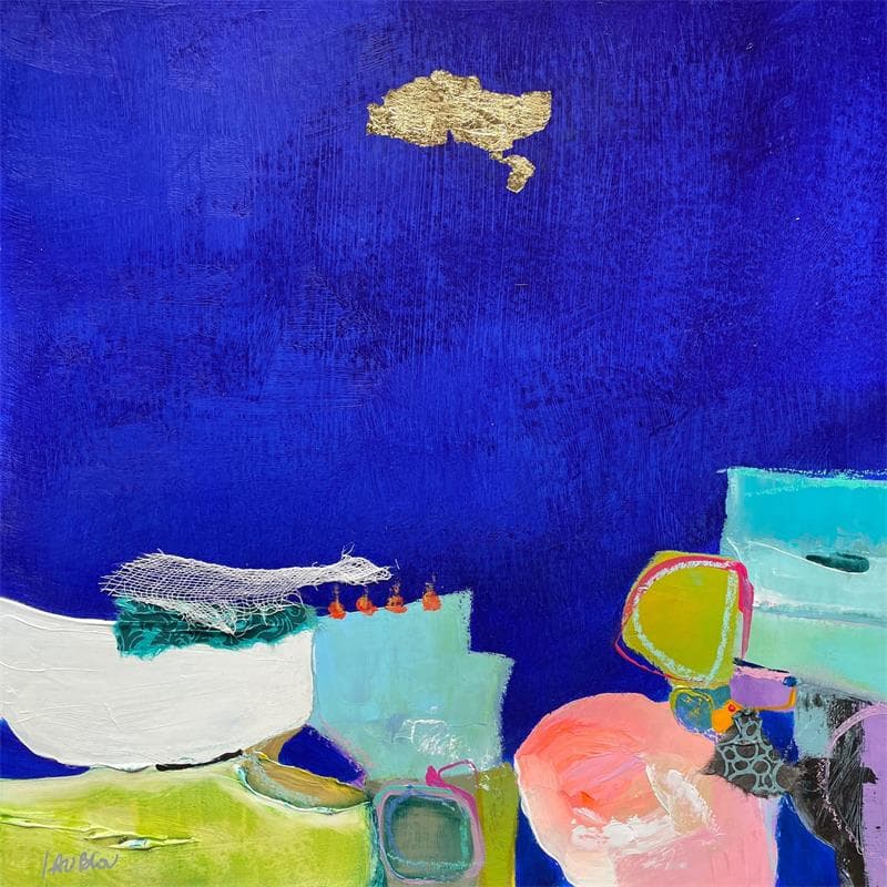 Painting Nuage d'or by Lau Blou | Painting Abstract Minimalist Cardboard Acrylic