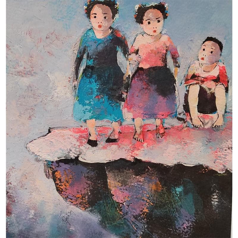 Peinture N12 par Abiy | Tableau Art naïf Scènes de vie Huile