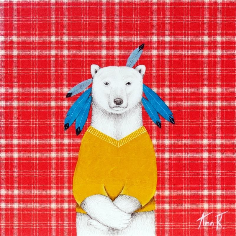 Peinture Chef à plumes bleues par Ann R | Tableau Figuratif Portraits Animaux