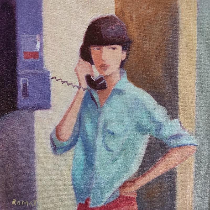 Peinture Phone call par Ramat Manuel | Tableau Figuratif Scènes de vie Huile Acrylique